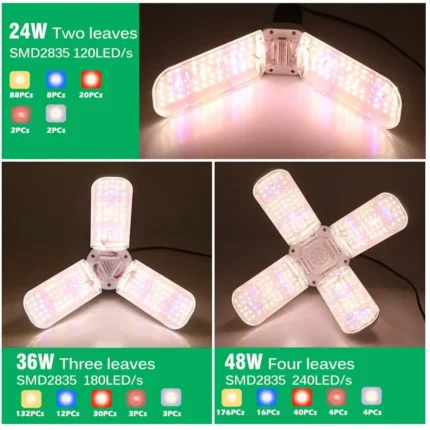 Luz LED FULL SPECTRUM completa 24w 36w 48w dobrável, phytolamp INDOOR